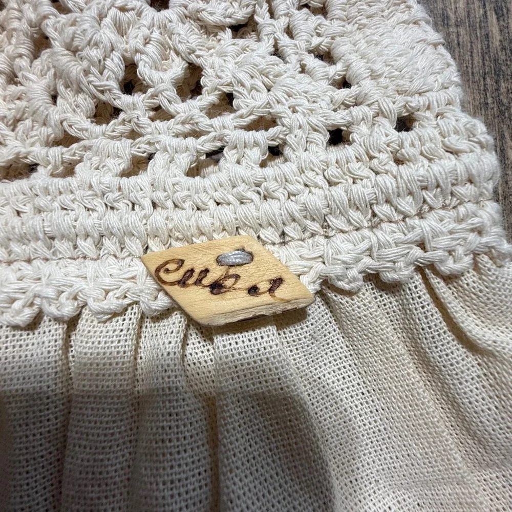 Cottagecore Cuba Crochet Bodice Dress Cream Linen Boho Whimsical